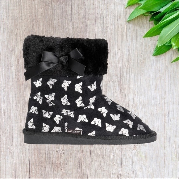 Muk Luks Madison Butterly Printed Faux Fur Bootie in Black 2 - Picture 4 of 9